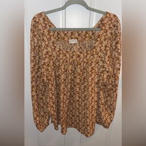 Wonderly Boho Fall floral Blouse - Brown and Cream w/balloon style sleeve Sz.1x
